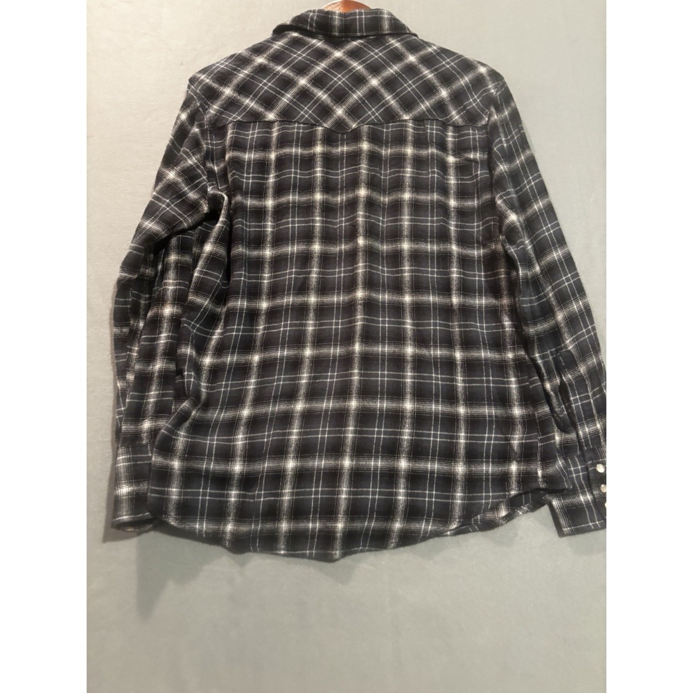 Wrangler Western Wrancher Pearl Snap Shirt Mens Med Plaid long sleeve Black Gray - Picture 8 of 11